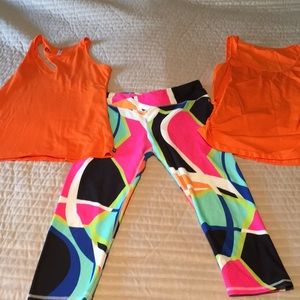 Fabletics capris with 2 tops.